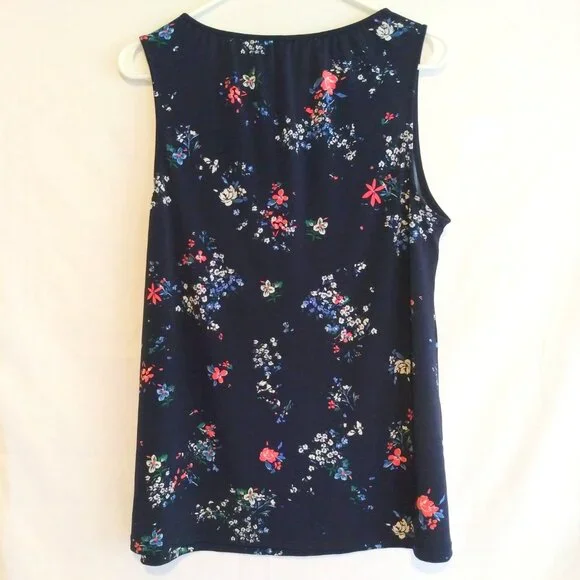 Banana Republic Floral Sleeveless Keyhole Top M Cottagecore Boho Office Navy - Picture 3 of 7